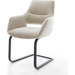 DELIFE Freischwinger Yago-Flex mit Armlehnen Webstoff Soft Beige Freischwinger flach Schwarz Taschenfederkern - Beige