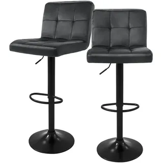 Ml-Design Barhocker Samt grau 2er Set , Textil , 50x112x45 cm , Esszimmer, Barmöbel, Barhocker