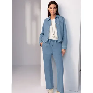 Jeansbluse HEINE, Damen, Gr. 38, blau (blau, bleached), 72% Baumwolle, 27% Polyester, 1% Elasthan, unifarben, Blusen Jeansbluse