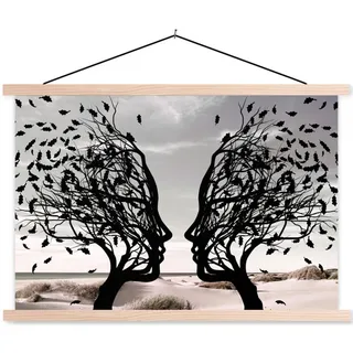 MuchoWow Poster Strand - Meer - Menschen - Baum - Moderne Kunst 90x60 cm , Hellgrau , Textil , Rechteckig , 90x60x0.15 cm , Bilder & Rahmen, Bilder, Sonstige Wandbilder