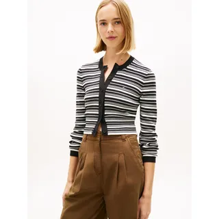 Tommy Jeans Strickjacke "TJW CREW NECK STRIPE CARDI EXT" reine Baumwolle, Streifen Look, schwarz