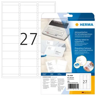 Herma Adressetiketten 4430 Weiß 67 x 30 mm 20 Blatt 540 St.