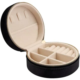 Casiwaft Kleines Reise Schmuckkästchen Samt, Kleine Schmuckkästchen Organizer für Mädchen Frauen, Mini Schmuck Organizer Aufbewahrung für Ringe Ohrringe Halskette Armbänder, Schwarz