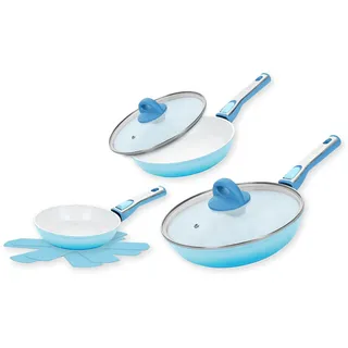 Genius Cerafit Revolution Keramik-Pfannenset 7-teilig, 20 cm + 24 cm + 28 cm, Antihaftbeschichtung, ThermoSpeed-Induktions-Technologie, Vlies Einler inklusive, blau