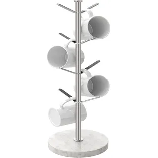 Gypie Marmor-Becherhalter, Baum, 8 Haken, gebürstetes Nickel, Kaffeetassenständer, verbesserter stabiler Becherständer für Küche, Theke, Schrank, Café