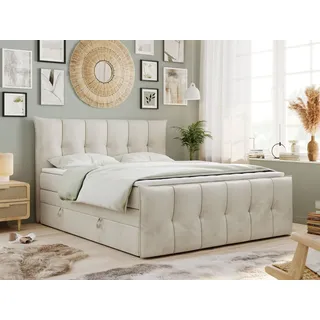 MKS Meble King Boxspringbett 160x200, Boxspringbett 160x200 mit Bettkasten und Matratze H4, Polsterbett 160x200 mit Matratze, Bett 160x200 mit Bettkasten, PR... - Beige