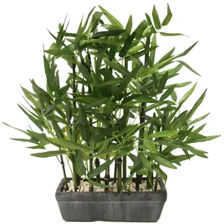 Flair Flower Bambus Pflanze künstlich in Schale mit Deko-Steinchen Bambusgras Lemongras Kunstpflanze Grünpflanze Kunstbaum Baum Zimmerpflanze Bambuspflanze Bambusbaum Strauch Lemongras Asiatische Gräser Sträucher