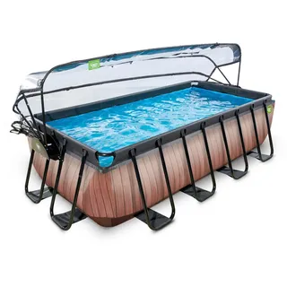EXIT TOYS EXIT Wood Pool Braun 400 x 200 x 100 cm inkl. Sandfilteranlage, Abdeckplane, Poolleiter, Reparaturset