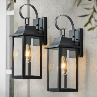 FTL Wandlampe Aussen Zweier-pack, Außenwandleuchte Vintage E27, Groß Aussenlampe Wand Laterne mit Glasschirmen, Terrasse Ausenbeleutung Hauswand, IP44 Wasserdicht Aussenlampe Wand für Veranda, Yard
