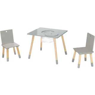 roba Kindersitzgruppe aus Holz 2 Stühle & 1 Tisch grau/natur