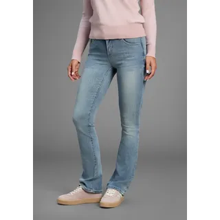 Bootcut-Jeans ARIZONA "Ultra-Stretch", Damen, Gr. 50, N-Gr, blau (blau used), Denim/Jeans, Obermaterial: 74% Baumwolle, 24% Polyester, 2% Elasthan, Basic, extraeng lang, Jeans Bootcut-Jeans, normale Passform, Baby-Bootcut, Used-Look-Waschung, Topseller