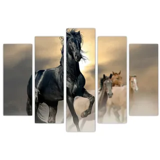 AREDE 5er Set Wandkunst Gemälde Bild Poster Schwarzes Pferd | 120 x 80 cm | Wandbilder Wanddekoration Home Office Wohnzimmer Schlafzimmer Dekoration | Fertig zum Aufhängen