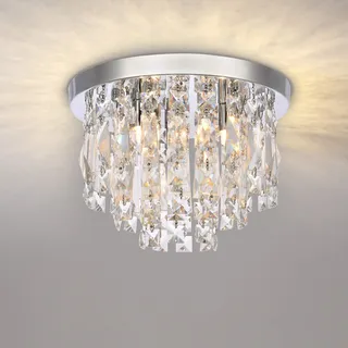A1A9 Moderne Kristallleuchter Deckenleuchten, Klare K9 Kristall Chrom Unterputzleuchten, Elegante runde LED Pendelleuchte für Wohnzimmer, Esszimmer, Schlafzimmer, Lounge (Durchmesser 30cm)