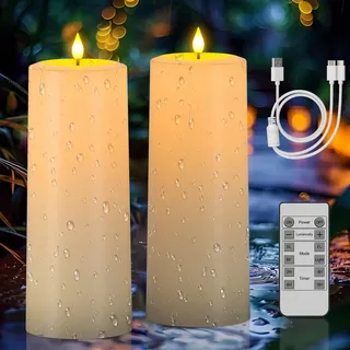 SoulBay Solar Kerzen Outdoor Wasserdicht, 25cm LED Kerzen mit Timerfunction | Wiederaufladbare Elektrische Solarkerze Stumpenkerzen mit Fernbedienung für Zimmer Außen Balkon Laterne Garten Halloween Deko