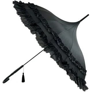 Clifton Umbrellas Schwarzer Pagodenschirm mit 2 langen Fransen