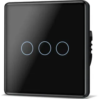 TAWOIA Touch Lichtschalter 3 Fach, Unterputz, 2.5D Curved Glasplatte, 86x86mm, Schwarz, elegantes Design, einfache Bedienung.