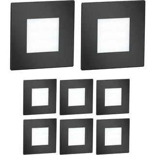 ledscom.de 8 Stück LED Treppenlicht/Wandeinbauleuchte FEX für innen und außen, eckig, schwarz, 85 x 85mm, kaltweiß