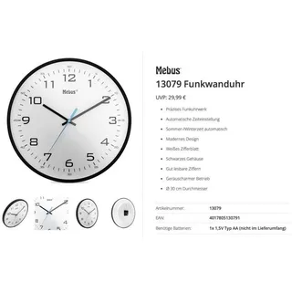 MEBUS Funk-Wanduhr 30 cm 13079 schwarz