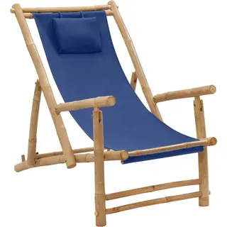 Liegestuhl Bambus und Canvas Marineblau - Blau
