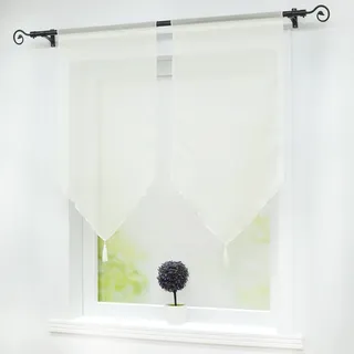 Joyswahl Scheibengardine Voile Bistrogardinen mit Quaste Beige Tunnelzug | BxH 45x90cm, Panneaux 2 Stück, Fenstergardinen Einfarbig, Melina Kurzstore landhaus, Küchengardine Transparent, Kleinfenster