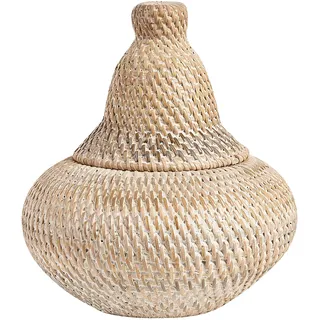 BELIANI Naturkorb aus Rattan bemalt 25 cm Höhe Aufbewahrung mit Deckel Boho Rustikales dekorativ - Weiß