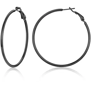 Suplight Damen Creolen Groß Ohrringe 30/50/60/70/100mm Edelstahl/18k vergoldet/schwarz Ohrschmuck Accessoire für Frauen Mädchen mit Geschenkbox