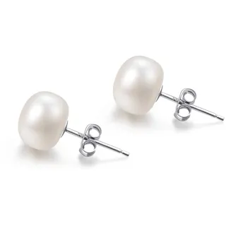 Süßwasserperlen Ohrringe Echt 925 Silber Perlenohrringe 5-10MM Weiß Perle | Süßwasser-Zuchtperlen Ohrringe Ohrstecker für Damen Mädchen,Knopfperlen, Hypoallergen