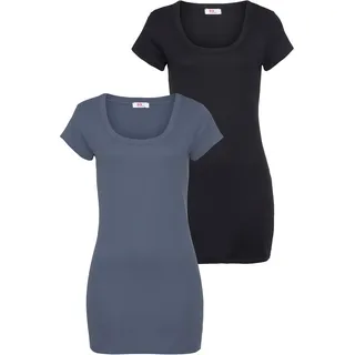 T-Shirt FLASHLIGHTS, Damen, Gr. 44/46 (L), blau (rauchblau, schwarz), Feinripp, Obermaterial: 100% Baumwolle, unifarben, Basic, sehr figurbetont Po-bedeckend, Rundhals, Shirts T-Shirt, figurbetonter Schnitt, unifarben, Rundhalsausschnitt, Topseller