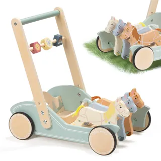 Giant bean Lauflernwagen Holz, Baby Lauflernhilfe für Jungen und Mädchen, Galoppierende Ponys, Baby Lauflernhilfe, Lauflernwagen ab 1 Jahr Kann Motorische Fähigkeiten Wooden Push Walker