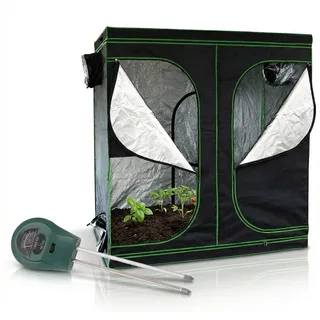 Mucola Gewächshaus inkl. 3 in 1 Feuchtigkeitsmessgerät für Pflanzen Pflanzenzelt Growbox Indoor Pflanzenzelt Zuchtzelt Zuchtschrank Darkroom Frühbeet Schwarz Grün - 240x120x200cm - Schwarz