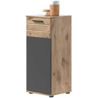 inn.furn Bad Unterschrank "Tomaso" in Eiche grau 37 x 87 cm, mit Soft-Close, - Naturbelassen, Grau