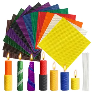 pangdapengpeng 12 Farben Bienenwachs-Kerzenherstellungs Set, 20x20cm Bienenwachsplatten, Bienenwachsblätter mit 22cm Kerzendocht, DIY-Kerzen Selber Machen Set für Erwachsene, Bastelideen (12 Farben)