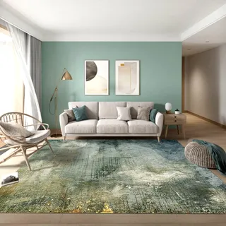 Moderner Rechteck Designer Teppich rutschfest Waschbar Teppich Home Dekorative Teppiche Abstraktion Öl Aquarell Blau, Grün und Gold, 110 x 190 cm
