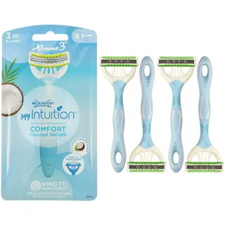 Wilkinson Sword - MyIntuition Comfort Coconut Delight Xtreme 3 - Einwegrasierer - Rasierer mit 3 flexiblen Klingen für Frauen - Komfortable Haarentfernung mit Gleitstreifen - Packung mit 4 Stück