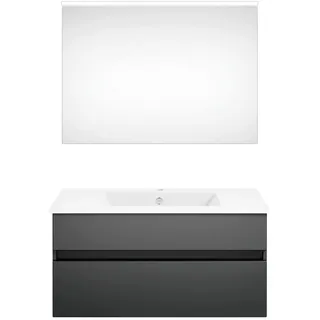 Puris Badezimmer , Grau, Dunkelgrau , Holzwerkstoff , 2 Schubladen , 92 cm , Goldenes M, Made in Germany , hängend , Badezimmer, Badmöbelsets & Badmöbelserien, Badmöbel-Sets