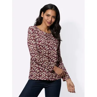 Langarmshirt CLASSIC BASICS "Langarm-Shirt", Damen, Gr. 48, rot (bordeaux, burgund, bedruckt), 100% Baumwolle, bedruckt, geblümt, gemustert, mehrfarbig, Rundhals, Shirts Langarmshirt