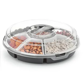 Spetebo Transport Servierset mit 6 Schalen - Ø 33 cm - Runde Snack und Dip Transportbox mit Deckel - Snackteller Snackbox Dip Tapas Schüsseln Servier Teller spülmaschinenfest