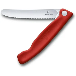 Victorinox Swiss Classic Gemüsemesser, Campingmesser, Picknick, Scharfe Klinge, Wellenschliff, 11 cm, Rostfreier Stahl, rot