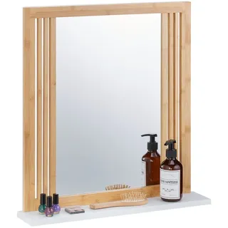 Relaxdays Badspiegel , Hellbraun - Holz, Holzwerkstoff, Glas , 54x56.5x10 cm, , Badezimmer, Badezimmerspiegel, Badspiegel