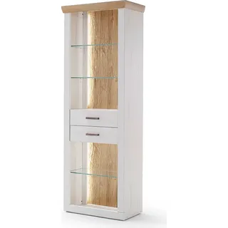 Stauraumschrank MARINGA-05 in Pinie weiß mit Eiche Nb. im Landhaus Stil, B/H/T ca. 71/205/40 cm - Weiß