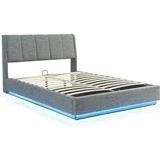 [en.casa] Led Polsterbett Tröstiar mit Bettkasten Leinen 140 x 200 cm Anthrazit - Dunkelgrau