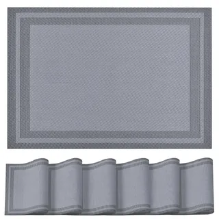Artoid Mode Vinyl Silber Grau PVC Platzsets 6er Set, 30x45cm Tischsets Waschbar Schmutzabweisend Hitzebeständig Platzdeckchen Innen Küche Deko