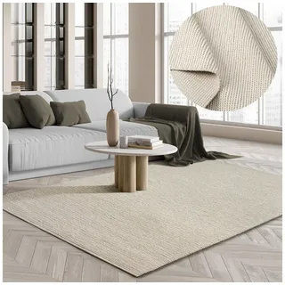 The CarPET Premium Wool« rechteckig Wool Handweb-Teppich Naturfaser Wollteppich, beige