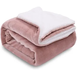 SOCHOW Sherpa Decke Grau Rosa zweiseitige Wohndecken Kuscheldecken, Dicke warm Sofadecke/Couchdecke aus Sherpa, 150 x 200 cm flausch Fleecedecke als Sofaüberwurf oder Wohnzimmerdecke