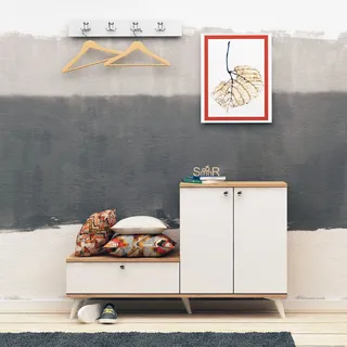 Skye Decor, Evva, Schränke, Flurständer, Eiche, 120 x 76 x 30 cm - Braun, Weiß