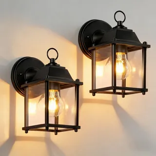 EBION 2 Stück Aussenlampe Wand, AußEnlampe Vintage, Outdoor Wandlampe Laterne, Ausenbeleutung Hauswand Retro,Aluminium,E27,Schwarz,IP44(Ohne Leuchtmittel)