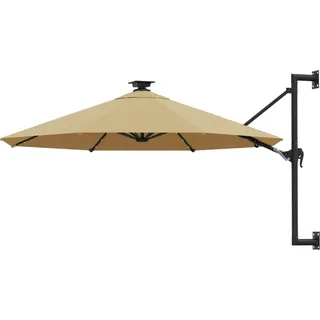 The Living Store Sonnenschirm Wandmontage mit LEDs und Metallmast 300 cm Taupe - Taupe