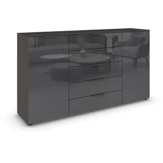 Rauch Möbel Flipp, Kommode für Schlafzimmer, Kinderzimmer, Wohnzimmer, Jugendzimmer, Flur, Garderobe, 2-türig, 5 Schubladen, mit Softclose-Funktion, Farbe Glas Basalt, Schwarz, Breite 180 cm