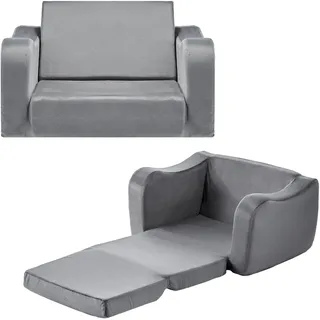 VEVOR Kindersofa Kindersessel aus 28D-Schwamm & kurzem Flor mit Armlehnen, waschbares Kindersofa, Kindercouch umwandelbares Schlafsofa Kleinkindersofa (M) für Spielzimmer Schlafzimmer Wohnzimmer Grau