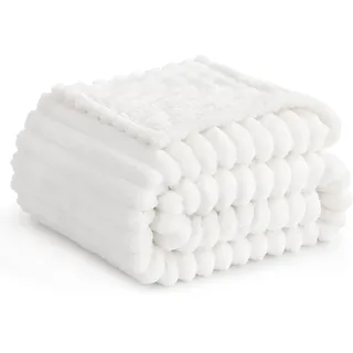 RUIKASI Kuscheldecke Flauschig Decke Weiß - 150x200cm Fleecedecke Sofadecke Couchdecke für Wohnzimmer Deko Tagesdecke Blanket, Weiche Wolldecke Warme Korddecke als Wohn- & Kuscheldecken